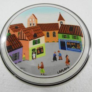 Villeroy & Boch Naif Village Square Porcelain Trinket Box 4" Round x 2" High